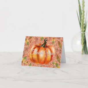 Watercolor Fall Pumpkin Orange Glitter Thank You Card
