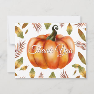 Watercolor Fall Pumpkin Orange Thank You card