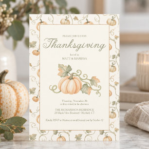 Watercolor Fall Pumpkin Thanksgiving Dinner Invitation