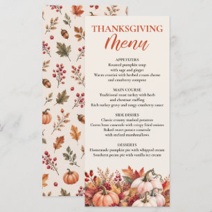 Watercolor Fall Pumpkin Thanksgiving Menu
