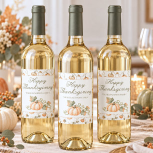 Watercolor Fall Pumpkin Thanksgiving Wine Label