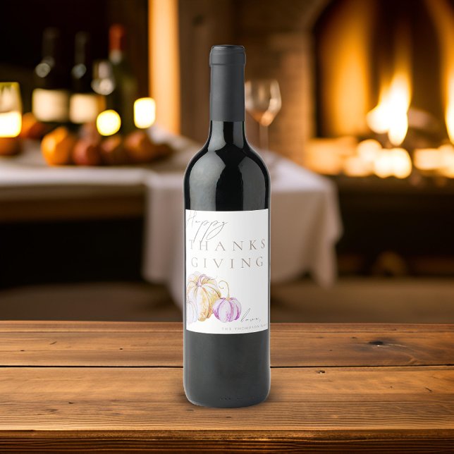 Watercolor Fall Pumpkin Thanksgiving Wine Label (Creator Uploaded)