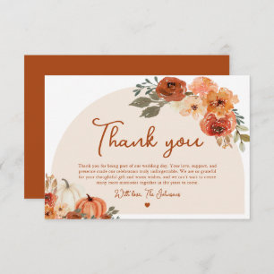 Watercolor Fall Pumpkin Wedding Thank you Card