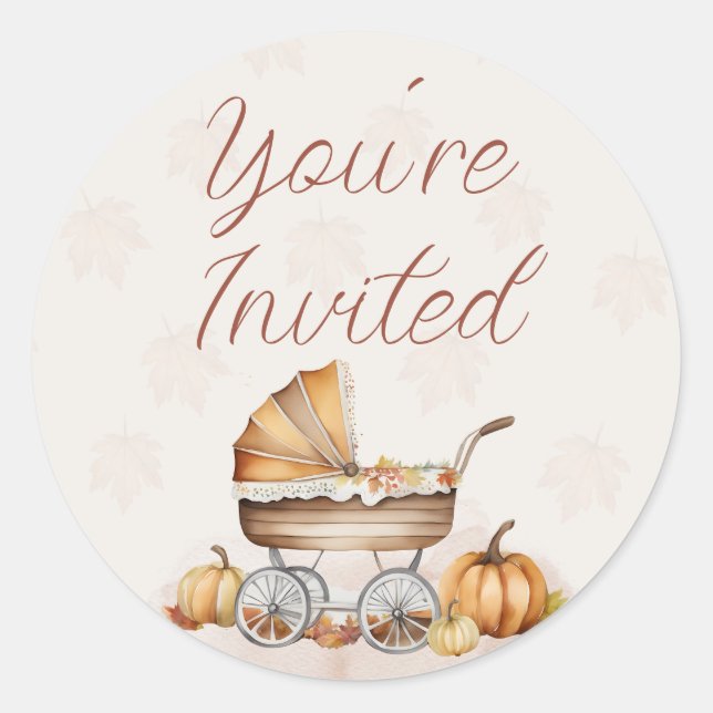 Watercolor Fall Pumpkin You're Invited Classic Round Sticker (Front)
