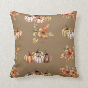 Watercolor Fall Pumpkins Leaves Floral Farmhouse T Cushion