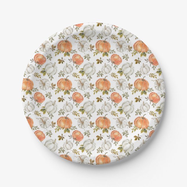 Watercolor Fall Rustic Pumpkins Paper Plate (Front)