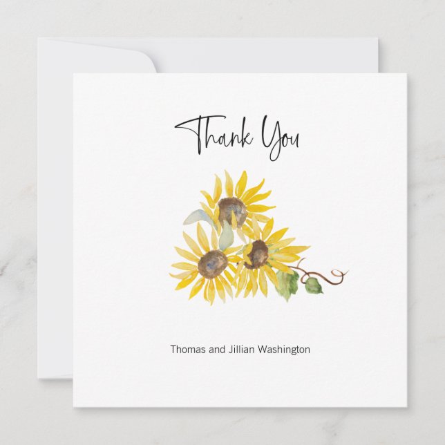 Watercolor Fall Sunflower Custom Thank You Card (Front)