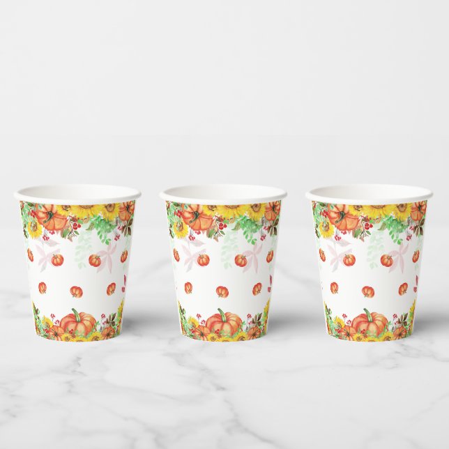 Watercolor Fall Thanksgiving Autumn Pumpkin Food Paper Cups (Multi)