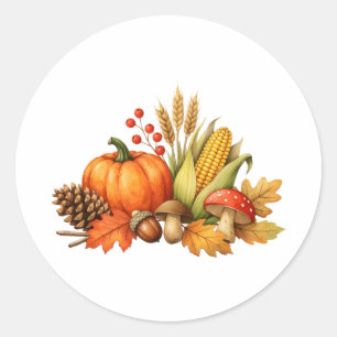 Watercolor Fall Thanksgiving Harvest Classic Round Sticker