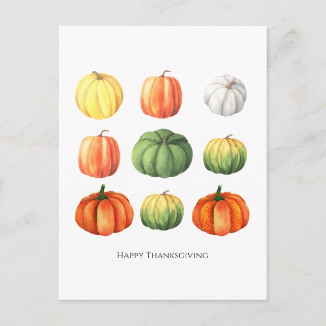 Watercolor Fall Thanksgiving Pumpkin Postcard (Front)