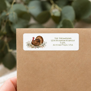 Watercolor Fall Thanksgiving Turkey Return Address Label
