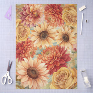 Watercolor Fall Wildflowers on Parchment  Tissue Paper