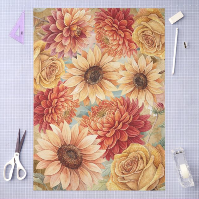 Watercolor Fall Wildflowers on Parchment  Tissue Paper (Craft)