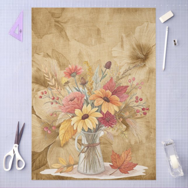 Watercolor Fall Wildflowers on Parchment  Tissue Paper (Craft)