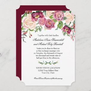 Watercolor Fall Winter Burgundy Floral Rose Leaf Invitation