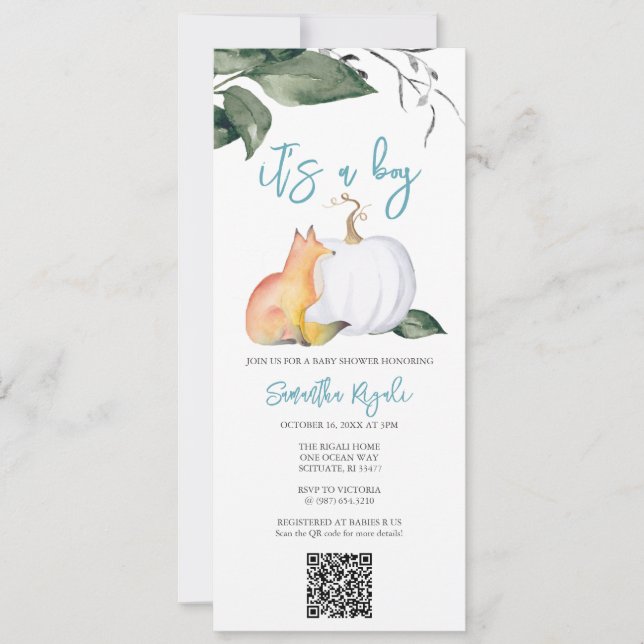 Watercolor Fall Woodland Baby Boy Shower Invitation (Front)