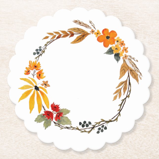 Watercolor Fall Wreath Coaster (Front)