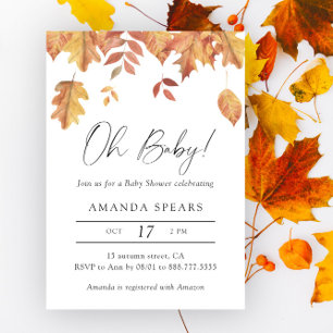 Watercolor falling leaves autumn baby shower invitation