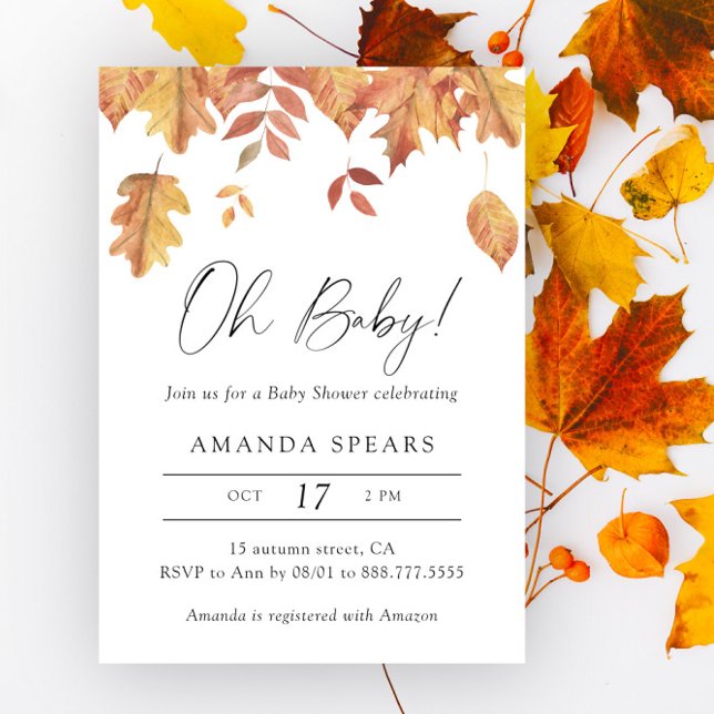 Watercolor falling leaves autumn baby shower invitation (Creator Uploaded)