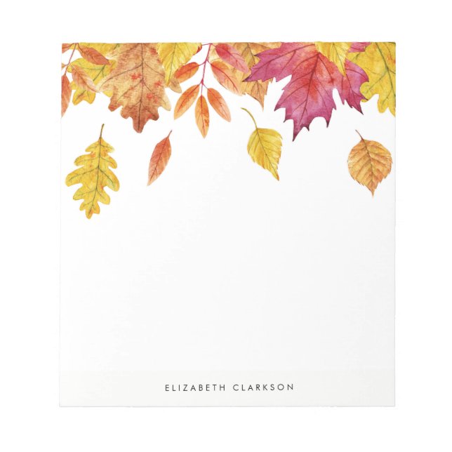 Watercolor Falling Leaves Autumn Personalized Notepad (Front)