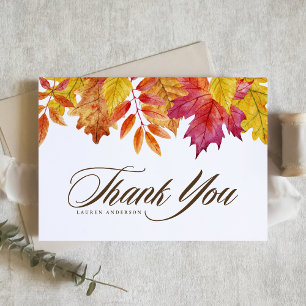 Watercolor Falling Leaves Fall Baby Shower Thank You Card