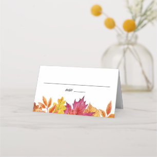 Watercolor Falling Leaves Garland Autumn Wedding Place Card