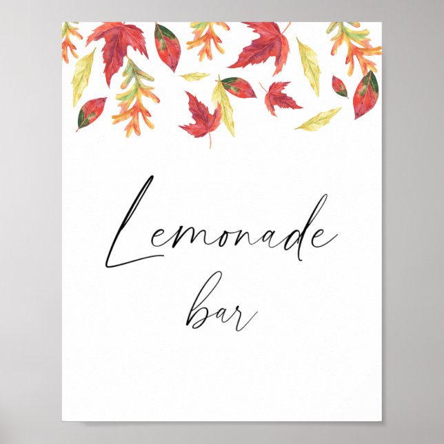 Watercolor falling leaves - lemonade bar poster (Front)