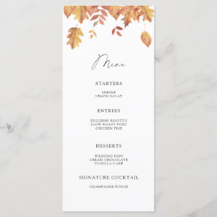 Watercolor falling leaves minimalist menu