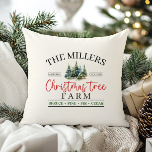 Watercolor Family Name Christmas Tree Farm  Cushion