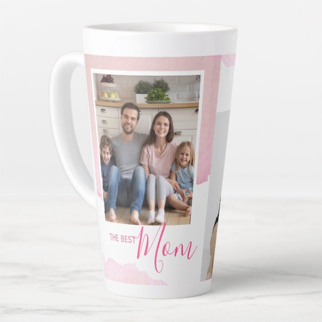 Watercolor Family Photo Collage Mother's Day Coffe Latte Mug (Left Angle)