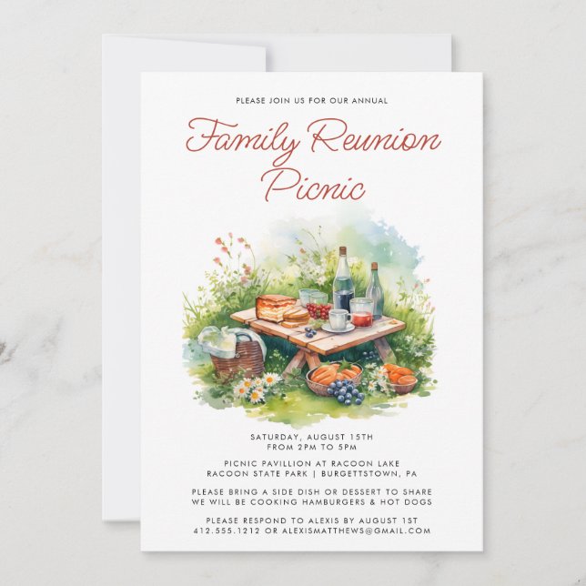 Watercolor Family Reunion Picnic Invitation (Front)