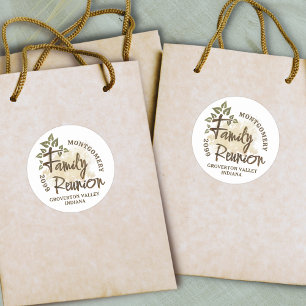 Watercolor Family Reunion Script Tree Name Classic Round Sticker