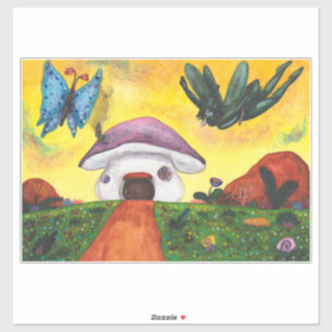Watercolor Fantasy Fairy Butterfly Mushroom House