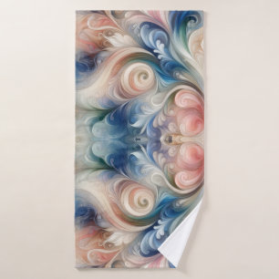 Watercolor Fantasy Floral Pastel Blue & Cream Bath Towel