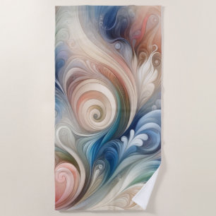 Watercolor Fantasy Floral Pastel Blue & Cream  Beach Towel