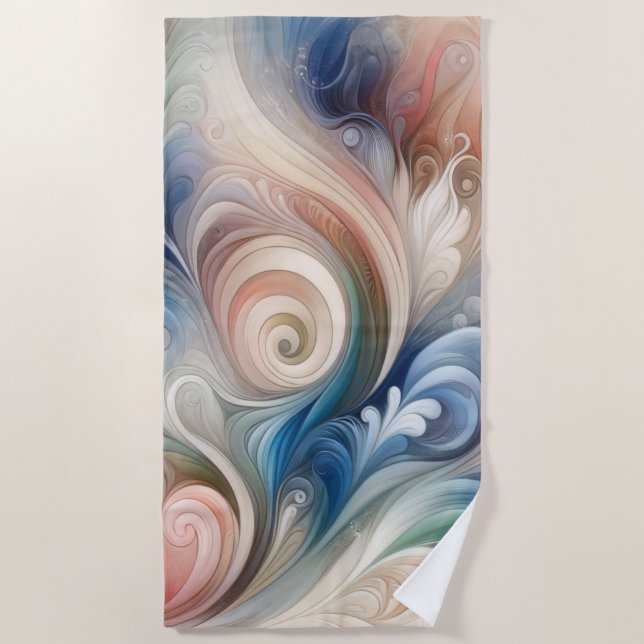 Watercolor Fantasy Floral Pastel Blue & Cream  Beach Towel (Front)