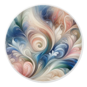 Watercolor Fantasy Floral Pastel Blue & Cream Ceramic Knob