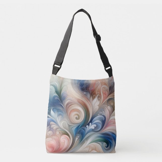 Watercolor Fantasy Floral Pastel Blue & Cream  Crossbody Bag (Front)