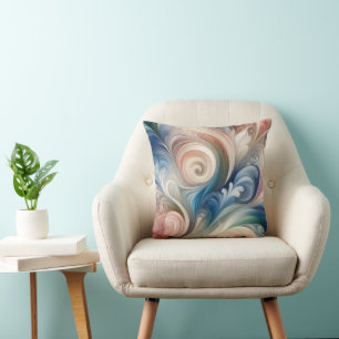 Watercolor Fantasy Floral Pastel Blue & Cream  Cushion