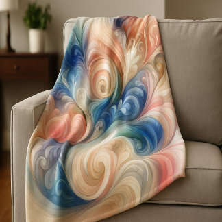 Watercolor Fantasy Floral Pastel Blue & Cream  Fleece Blanket