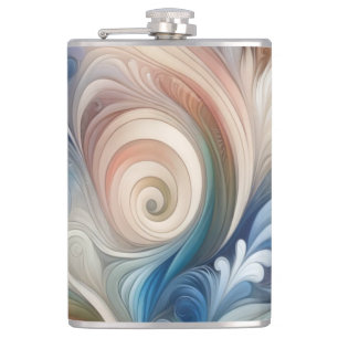 Watercolor Fantasy Floral Pastel Blue & Cream Hip Flask