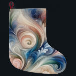 Watercolor Fantasy Floral Pastel Blue & Cream  Large Christmas Stocking<br><div class="desc">Add elegance and serenity to any space. This stunning artwork blends soft watercolor tones of blue, cream, pink, and green into dreamy floral swirls. Its fluid movement and pastel harmony create a calming yet vibrant atmosphere, perfect for modern homes, offices, or as a thoughtful gift. Whether for wall art, home...</div>