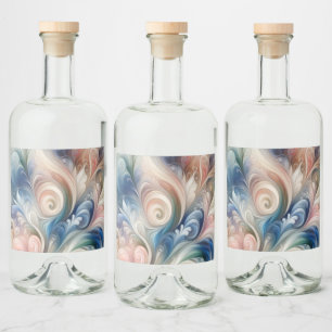 Watercolor Fantasy Floral Pastel Blue & Cream Liquor Bottle Label