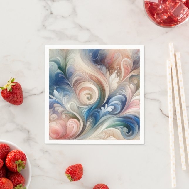 Watercolor Fantasy Floral Pastel Blue & Cream  Napkin (Insitu)