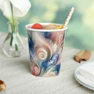 Watercolor Fantasy Floral Pastel Blue & Cream  Paper Cups