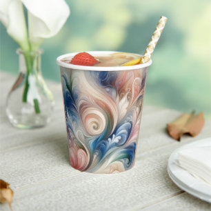 Watercolor Fantasy Floral Pastel Blue & Cream Paper Cups