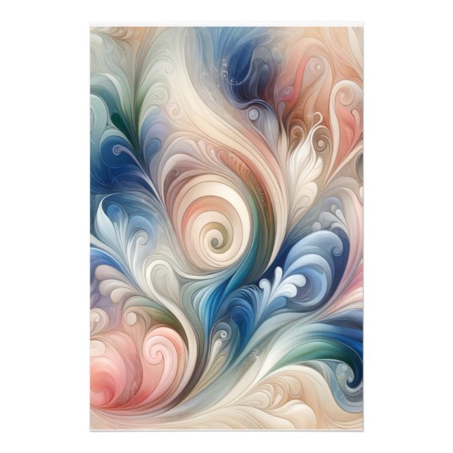 Watercolor Fantasy Floral Pastel Blue & Cream  Photo Print (Front)