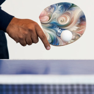 Watercolor Fantasy Floral Pastel Blue & Cream Ping Pong Paddle