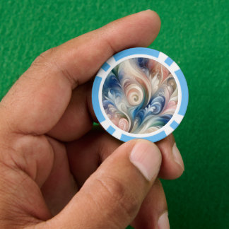 Watercolor Fantasy Floral Pastel Blue & Cream  Poker Chips
