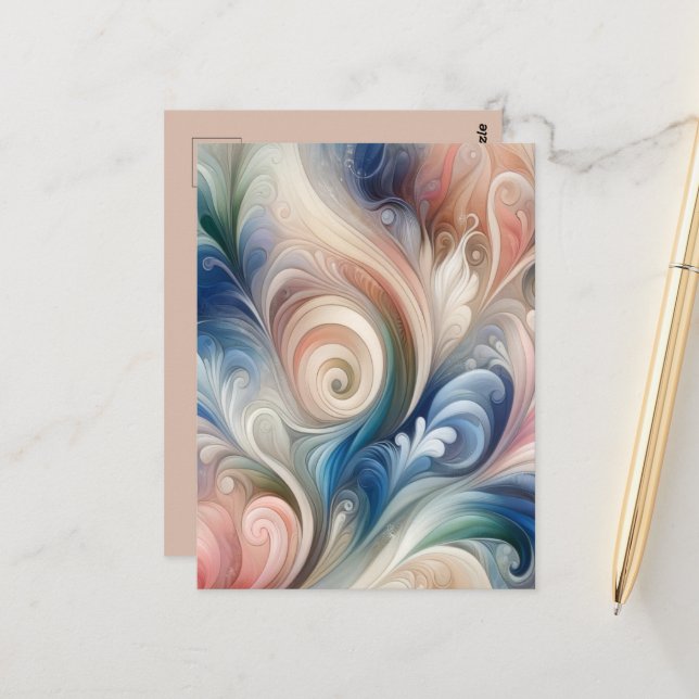 Watercolor Fantasy Floral Pastel Blue & Cream  Postcard (Front/Back In Situ)